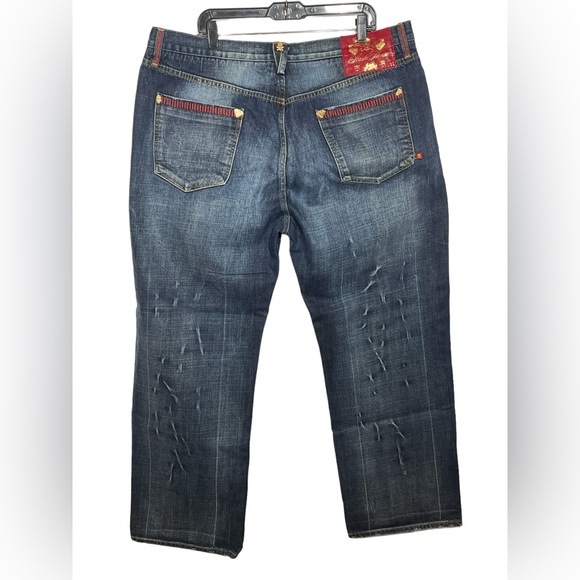 Stash House Denim Blue Jeans Baggy Pants Skulls Distressed - Picture 2 of 15